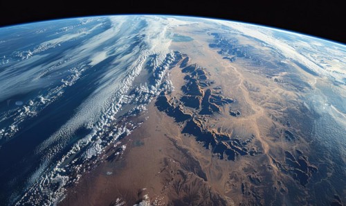 A satellite view of Earth from space, cosmos background AI generated
