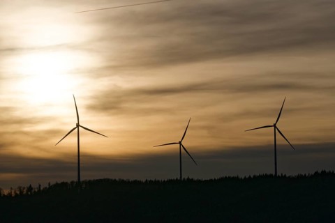Wind turbines at dusk, wind energy, wind power, renewable energies, Swabian-Franconian Forest