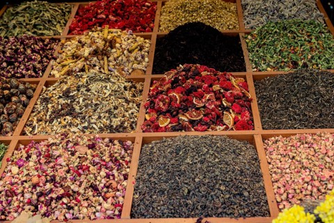 Variety of spices and herbs as Colorful spice background