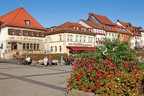 Market square, historic restaurant Hotel Schlundhaus, Bad Königshofen, Lower Franconia, Bavaria,