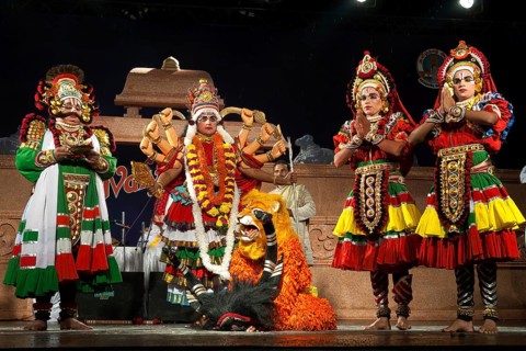Yakshagana, Mahishamardini epic, traditional folk dance by Sri Chandrasekara Navada troupe near