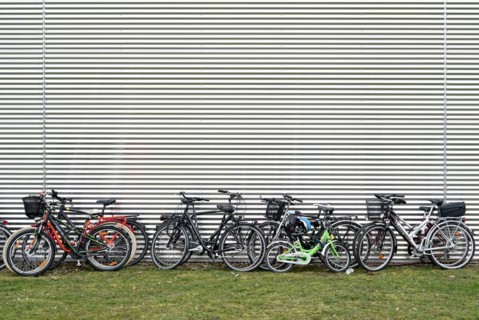Bicycles parked by football fans near the stadium in Magdeburg during the football match between 1