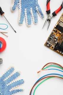 Circuit board glove electric equipment isolated white background