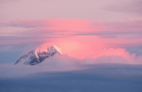 Alpine peaks and clouds in the evening light (Eiger Mönch), Bernese Oberland (dusk) (twilight)