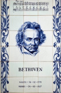 Painted tiles, show Bethoven, Porto, Portugal, Azulejos, ceramic art, Europe