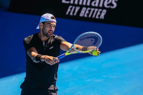 MELBOURNE, AUSTRALIA, JANUARY 15: Matteo Berrettini practices ahead of the 2022 Australian Open at
