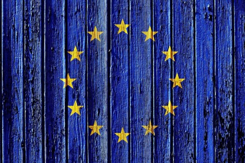 Flag of European Union painted on wooden frame