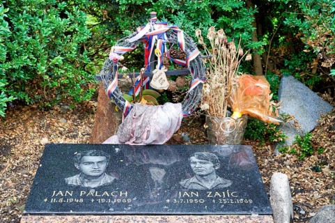 Prague Czech Republic. The memorial to Jan Palach and Jan Zajic in Wenceslas Square