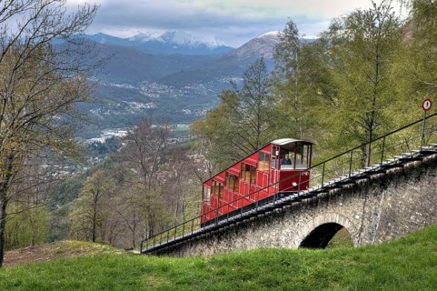 Funicular railway, Monte Bre, Lugano, Ticino, Switzerland, Europe