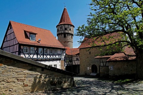 School bell tower, school building, Steinerne Gaden, Ostheim, Rhön-Grabfeld district, Lower