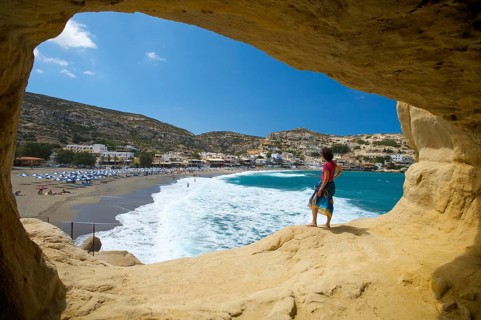 Cave on Matala beach, Crete, Greece, Europe