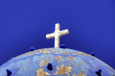 Church, Dome roof, Crucifix, Santorini, Cyclades, Cross, Greece, Europe