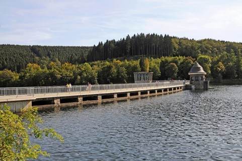 Dam, lake, Listertalsperre, Olpe, Ebbegebirge nature Park, Sauerland, North Rhine-Westphalia,