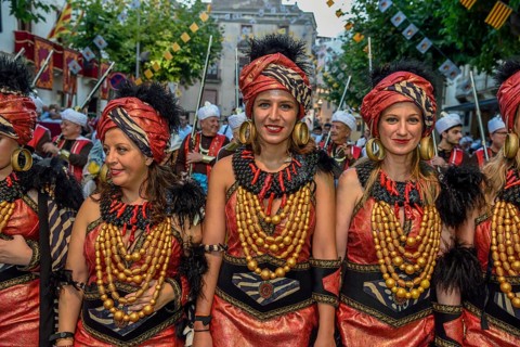 Women in historical clothing, Moors and Christians Parade, Moros y Cristianos, Jijona or Xixona,