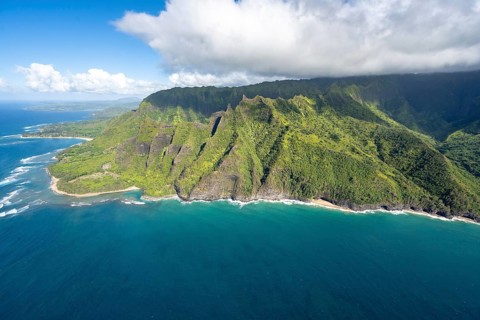 Aerial view Haena Beach, Tunnels Beach, Kepuhi Beach, Kauai, Hawaii, USA, North America