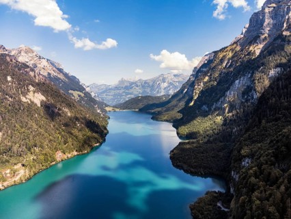 View over the Klöntalersee, Klöntal, Canton Glarus, Switzerland, Europe
