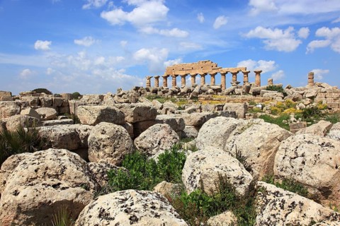 Selinunte, remains of the temples of the acropolis in the archaeological site of Selinunte, Trapani