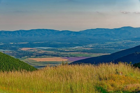 Mountain landscape of the Balkan Mountains and the forested slopes of the Balgarka nature park Park