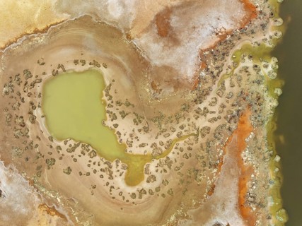 Marshland at the lagoon Estero del Rincón. Aerial view. Drone shot. Huelva province, Andalusia,