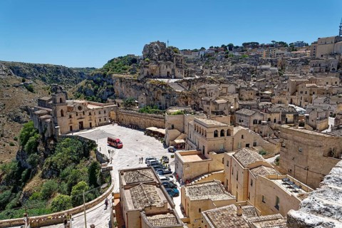 The rock church of Santa Maria dell'Idris towers over the Sasso Caveoso district in the cave town