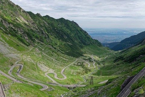 Serpentines in the course of the Transfagara, the Transfogaras High Road in the Fagaras Mountains,