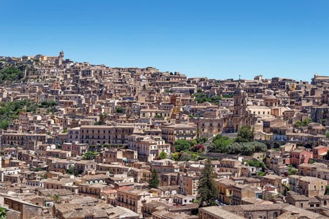 The Sicilian town of Modica in the municipality of Ragusa. The old town centre of Modica is a