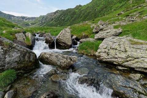 Rocky landscape at the upper course of the Balea stream in the Fagaras Mountains, also Fogaras