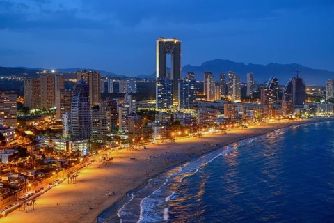 Skyline of Benidorm with the high-rise Intempo, with 192 metres the highest residential building in