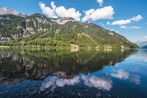 View over Lake Klöntal, Canton Glarus, Switzerland, Europe