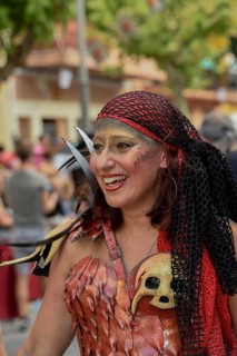 Woman in traditional clothes, Moors and Christians Parade procession, Moros y Cristianos, Jijona or