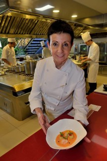 Star chef Carmen Ruscalleda, three Michelin stars, in the kitchen of her restaurant Sant Pau, Sant