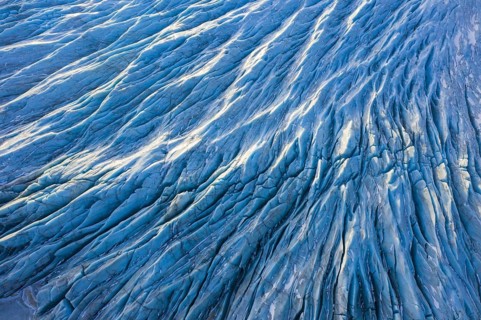 Aerial view over ice tongue Falljökull in winter, one of many outlet glaciers of Vatnajökull, Vatna