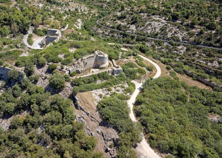 Aerial view of the archaeological site of Noto Antica, ancient Neton, which was completely