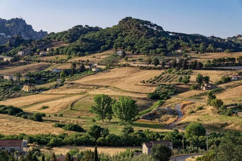 Agricultural and hilly landscape near the Sicilian village of Sperlinga near Nicosia. Sicily,
