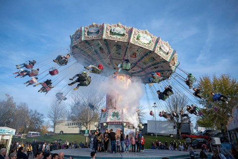 Chain carousel at the traditional Schätzelemarkt in Tengen, Hegau, Konstanz district,