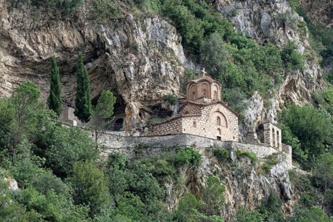 St. Michael's Church, a rock church, on Castle Hill above Berat. The town is a UNESCO World