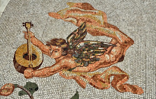 Floor mosaic, angel with harp, Galleria Umberto I, Naples, Campania, Italy, Europe