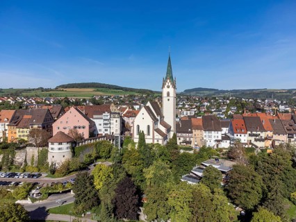 Aerial view of the town of Engen with the Church of the Assumption of the Virgin Mary, Constance