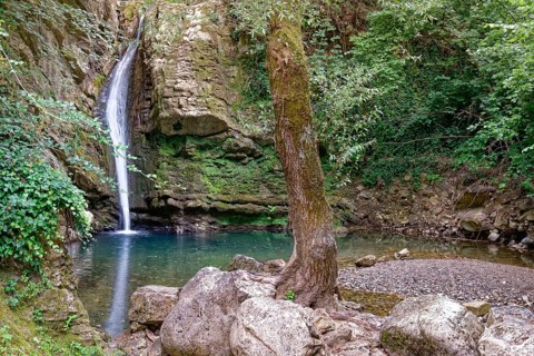 The San Fele waterfall near San Fele in the Comunità Montana in Basilicata in the Lucanian