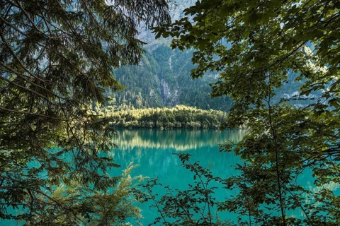 Light mood at Lake Klöntal, Canton Glarus, Switzerland, Europe