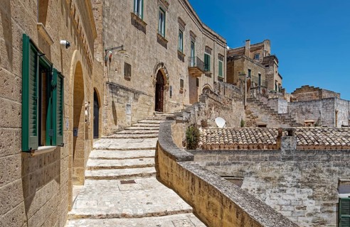 Paths and corridors in the tuff of the Sassi Barisano in the cave town of Matera. The cave