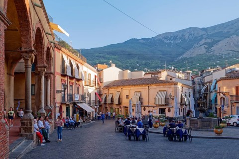 Piazza Margherita in the historic centre of the Sicilian town of Castelbuono. Sicily, Italy,