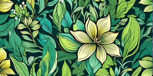 Botanical doodle background illustration with flower and leaves in abstract shapes, AI generated