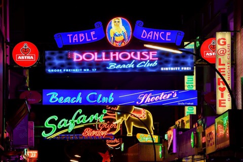 Illuminated sign at the Große Freiheit, Reeperbahn, St. Pauli, Hamburg, Germany, Europe