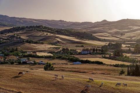 Landscape near the Sicilian village of Sperlinga near Nicosia. Sicily, Italy, Southern Europe,