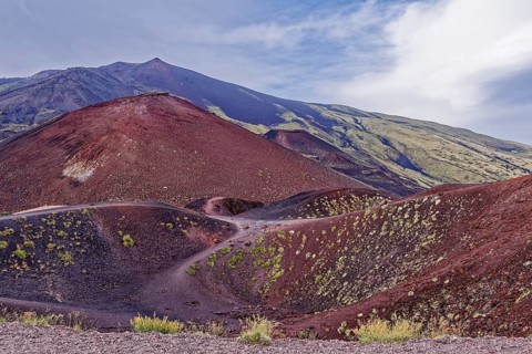 Lava rock and crater landscape around the Crateri Silvestri in the Etna National Park, Parco