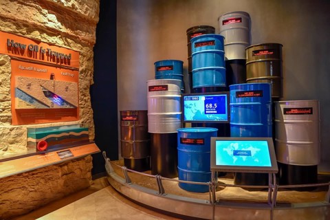 Oil Barrels in the Oil Discovery Exhibition, King Abdulaziz Center for World Culture, also known as