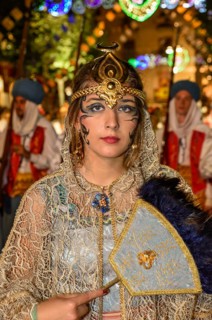 Woman in traditional clothes, Moors and Christians Parade, Moros y Cristianos, Jijona or Xixona,