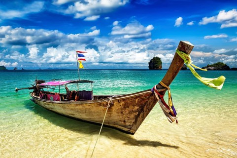 Long tail boat on tropical beach, Krabi, Thailand, Asia
