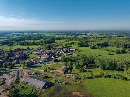 Aerial view of the agricultural and meadow landscape near Dannefeld in the UNESCO Drömling